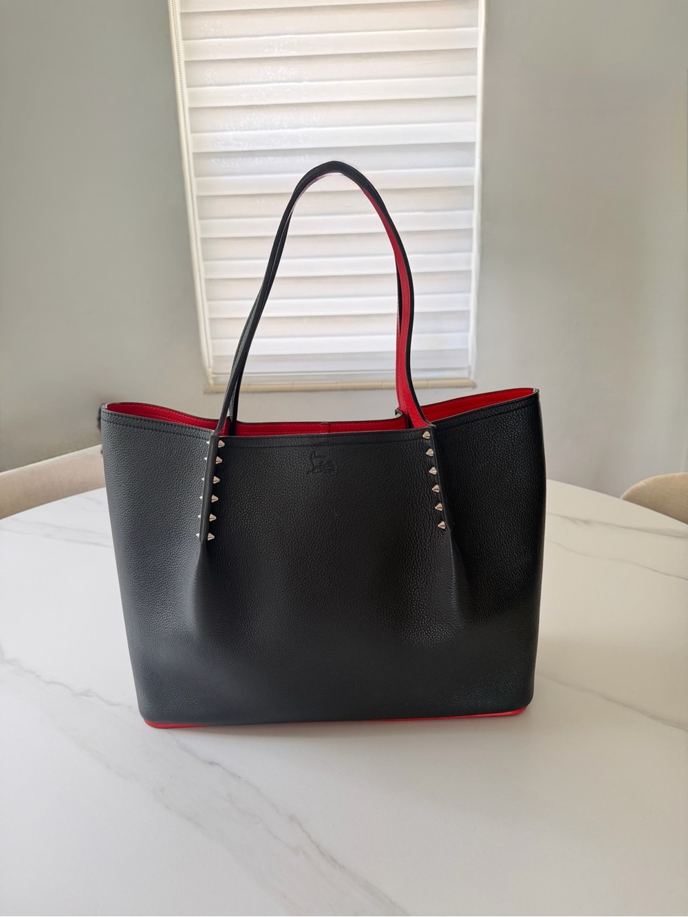 Black Tote with Red Interior and Silver Stud Detailing